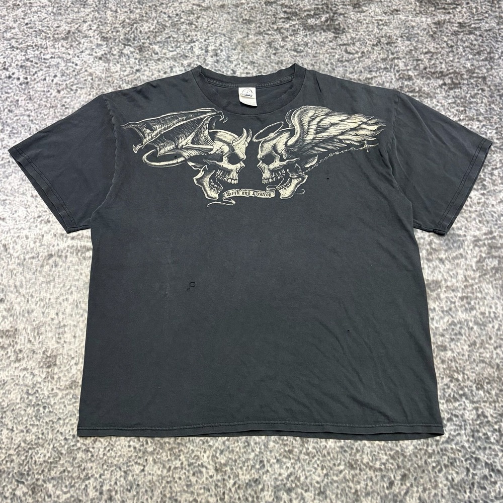 Vintage Y2K Skull T Shirt Mens XL Black Seek And Destroy Grunge Alt Goth Skater
